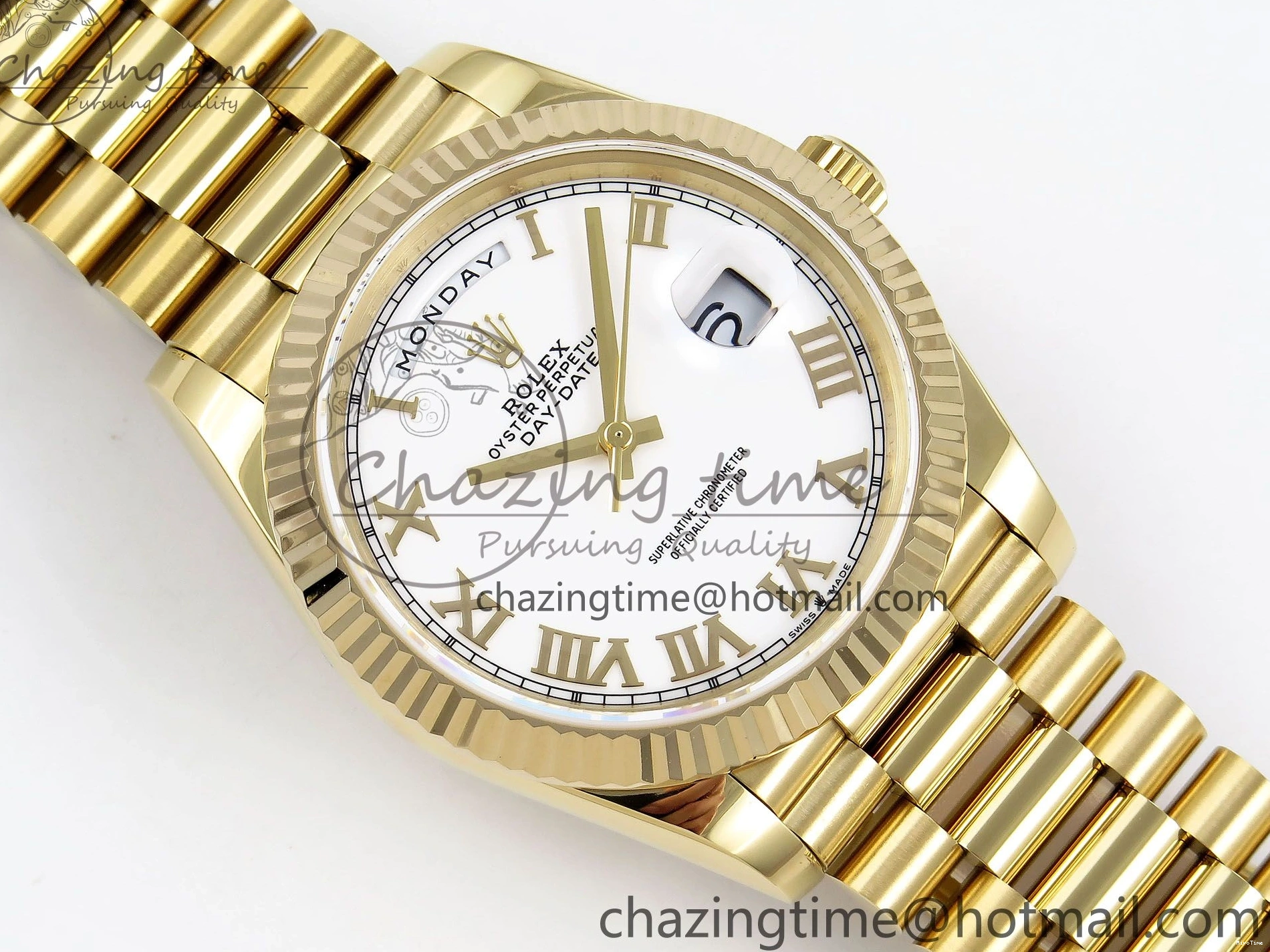 MiroTime 0408 Day Date 40 YG JDF Gain Weight 904L Steel White Roman Dial on President Bracelet VR3255 V Functional 1369